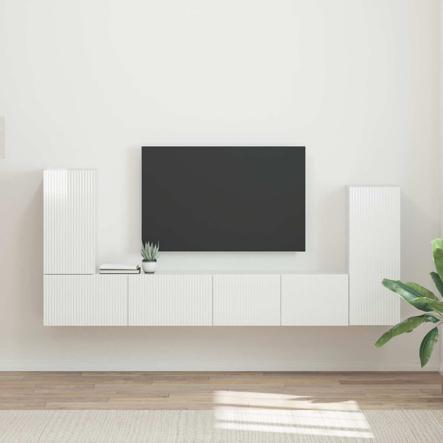 Tv-meubelset 4 pcs Hoogglans wit Bewerkt hout is nu te koop bij PeponiXL, paradijselijk wonen!