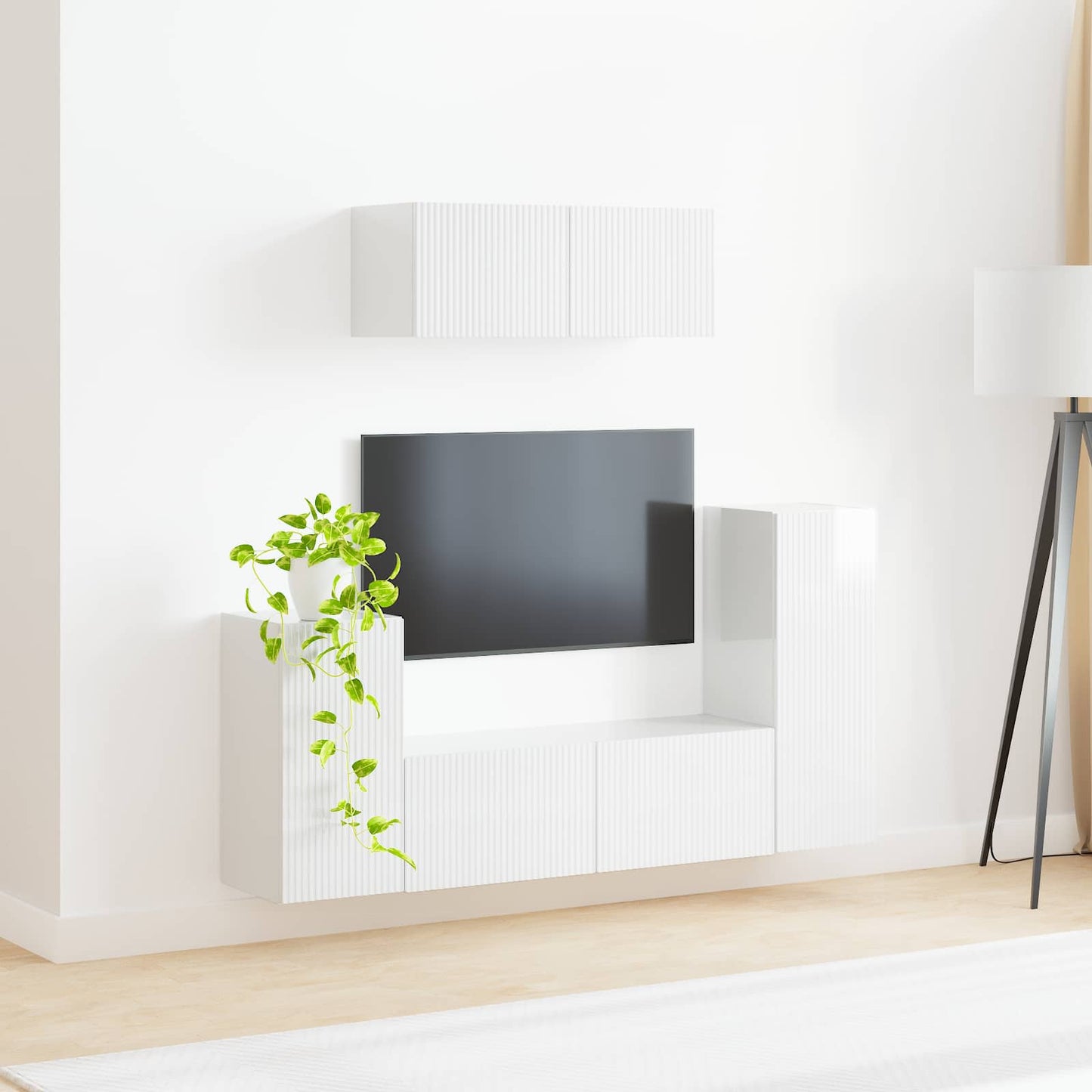Tv-meubelset 4 pcs Hoogglans wit Bewerkt hout is nu te koop bij PeponiXL, paradijselijk wonen!