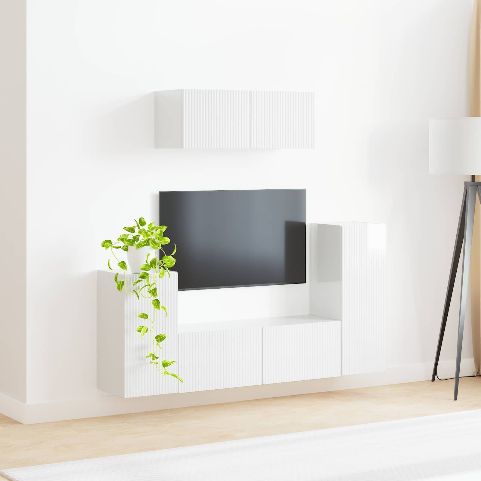 Tv-meubelset 4 pcs Hoogglans wit Bewerkt hout is nu te koop bij PeponiXL, paradijselijk wonen!