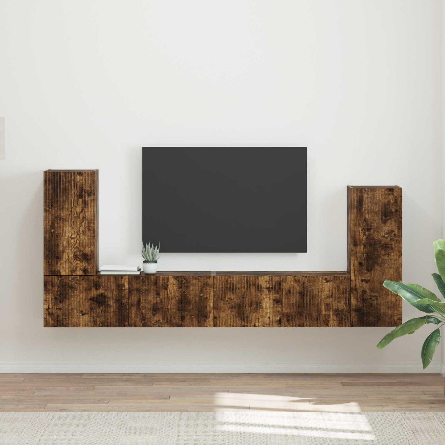 Tv-meubelset 4 pcs Gerookt eiken Bewerkt hout is nu te koop bij PeponiXL, paradijselijk wonen!