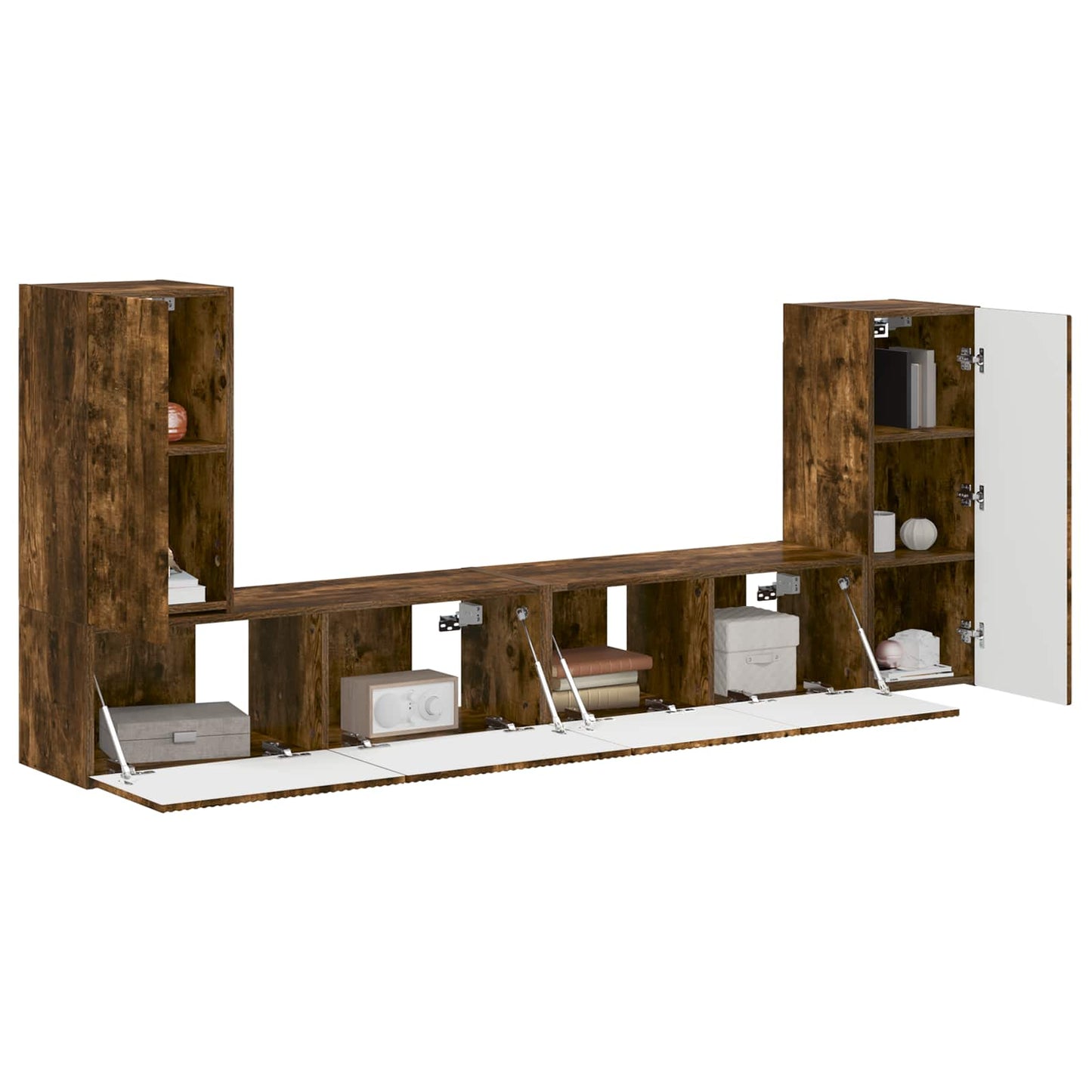 Tv-meubelset 4 pcs Gerookt eiken Bewerkt hout is nu te koop bij PeponiXL, paradijselijk wonen!
