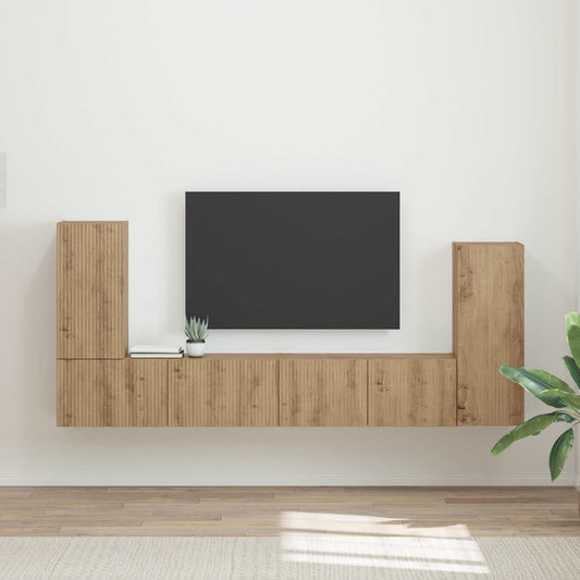 Tv-meubelset 4 pcs Artisan Eiken Bewerkt hout is nu te koop bij PeponiXL, paradijselijk wonen!