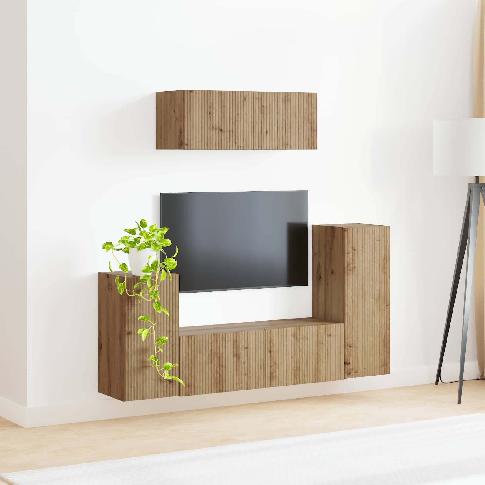 Tv-meubelset 4 pcs Artisan Eiken Bewerkt hout is nu te koop bij PeponiXL, paradijselijk wonen!