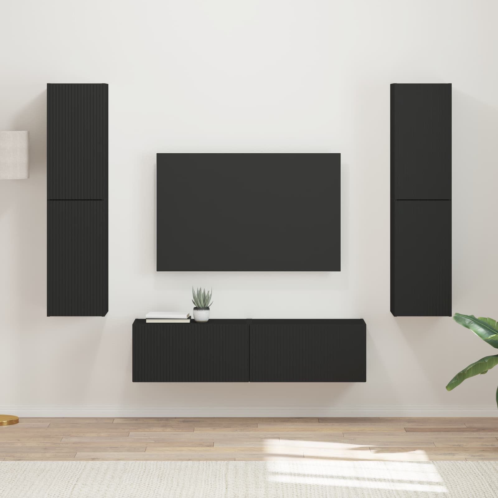 Tv-meubelset 6 pcs Zwart Bewerkt hout is nu te koop bij PeponiXL, paradijselijk wonen!