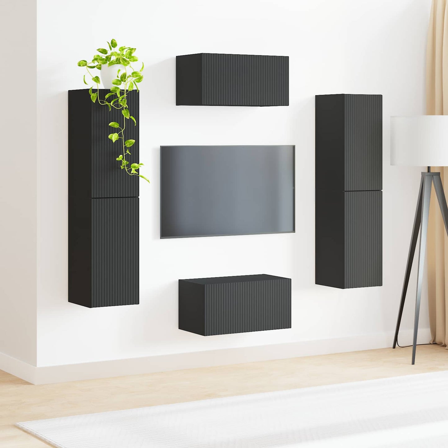 Tv-meubelset 6 pcs Zwart Bewerkt hout is nu te koop bij PeponiXL, paradijselijk wonen!