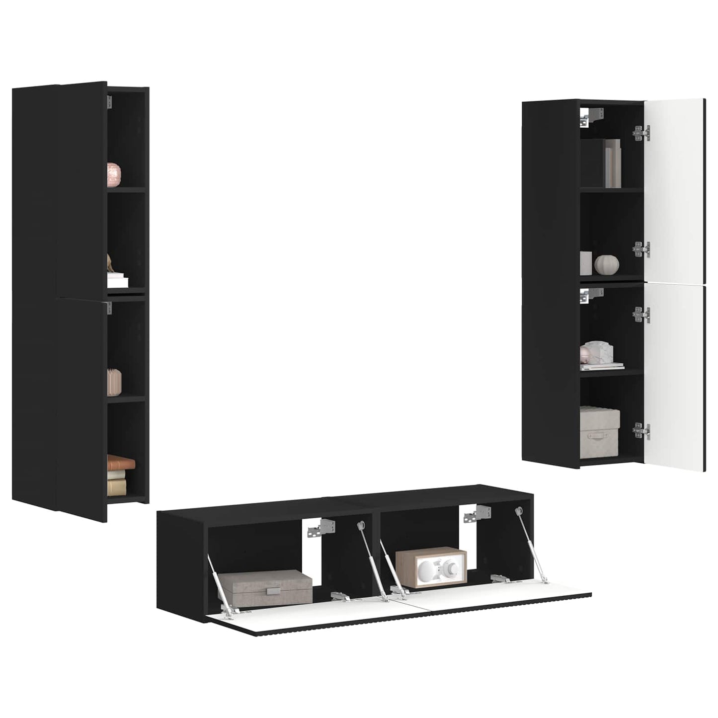 Tv-meubelset 6 pcs Zwart Bewerkt hout is nu te koop bij PeponiXL, paradijselijk wonen!
