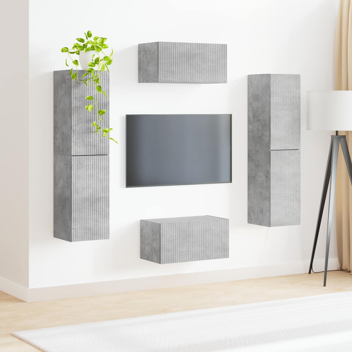 Tv-meubelset 6 pcs Beton Grijs Bewerkt hout is nu te koop bij PeponiXL, paradijselijk wonen!
