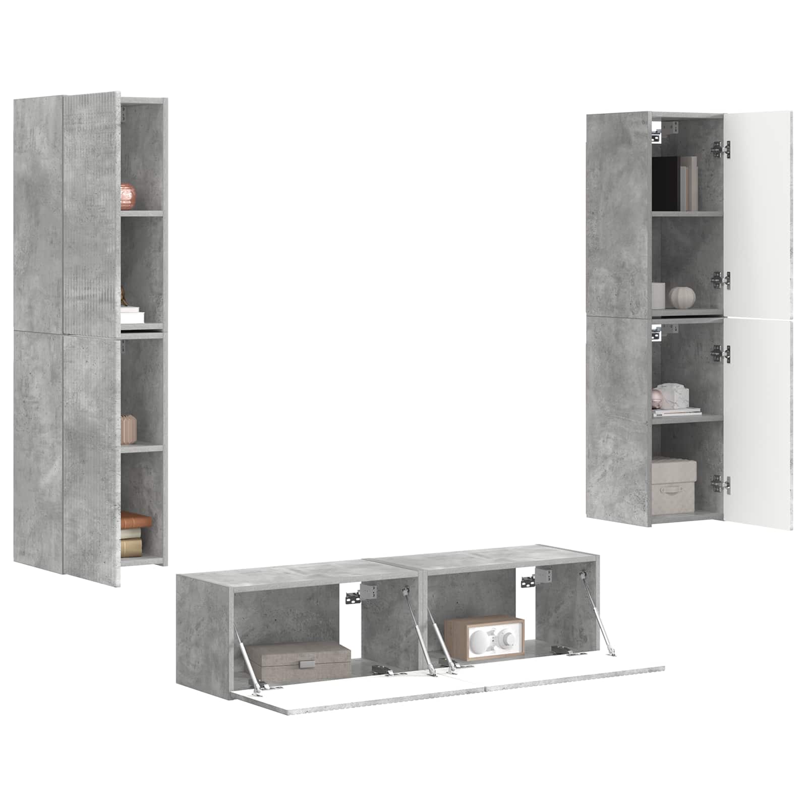 Tv-meubelset 6 pcs Beton Grijs Bewerkt hout is nu te koop bij PeponiXL, paradijselijk wonen!