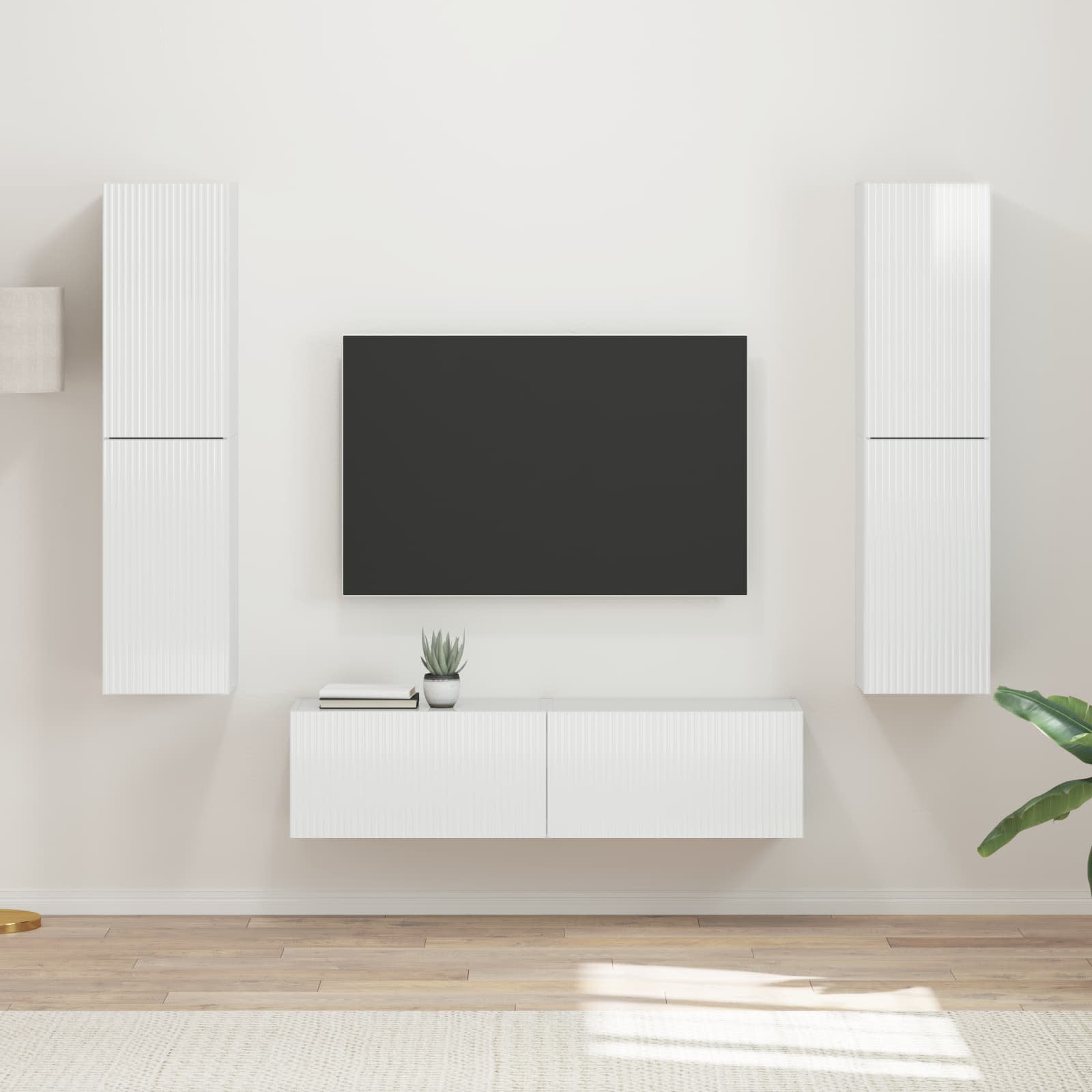 Tv-meubelset 6 pcs Hoogglans wit Bewerkt hout is nu te koop bij PeponiXL, paradijselijk wonen!