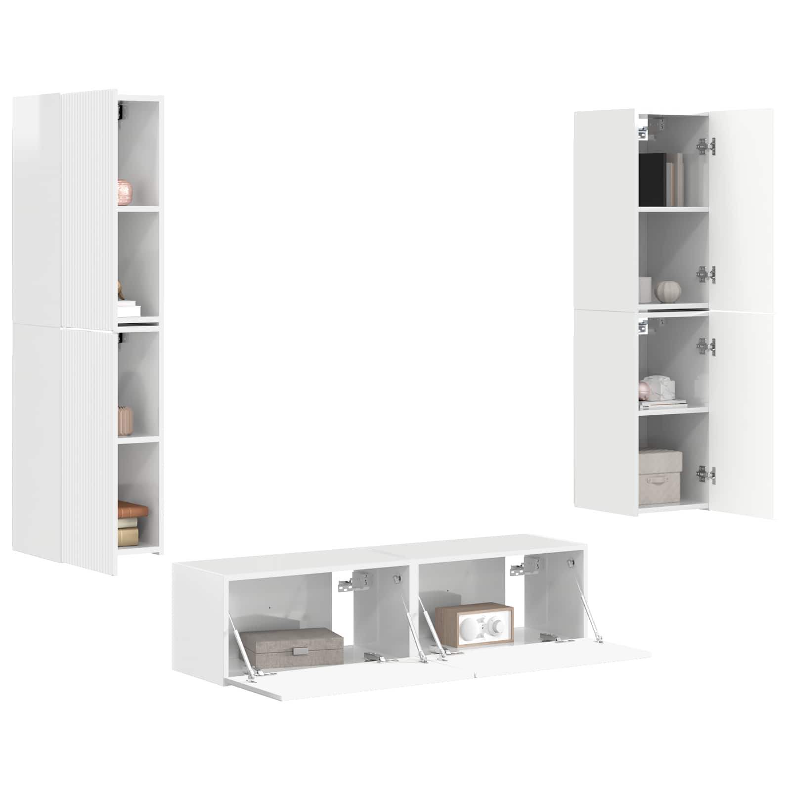 Tv-meubelset 6 pcs Hoogglans wit Bewerkt hout is nu te koop bij PeponiXL, paradijselijk wonen!