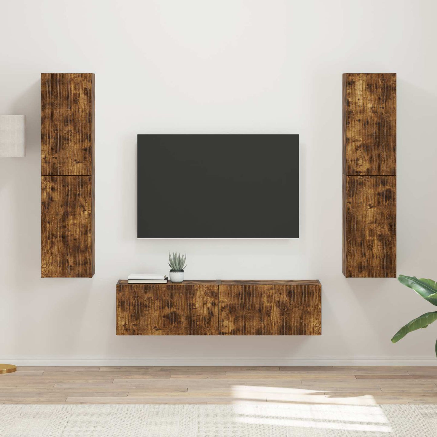 Tv-meubelset 6 pcs Gerookt eiken Bewerkt hout is nu te koop bij PeponiXL, paradijselijk wonen!