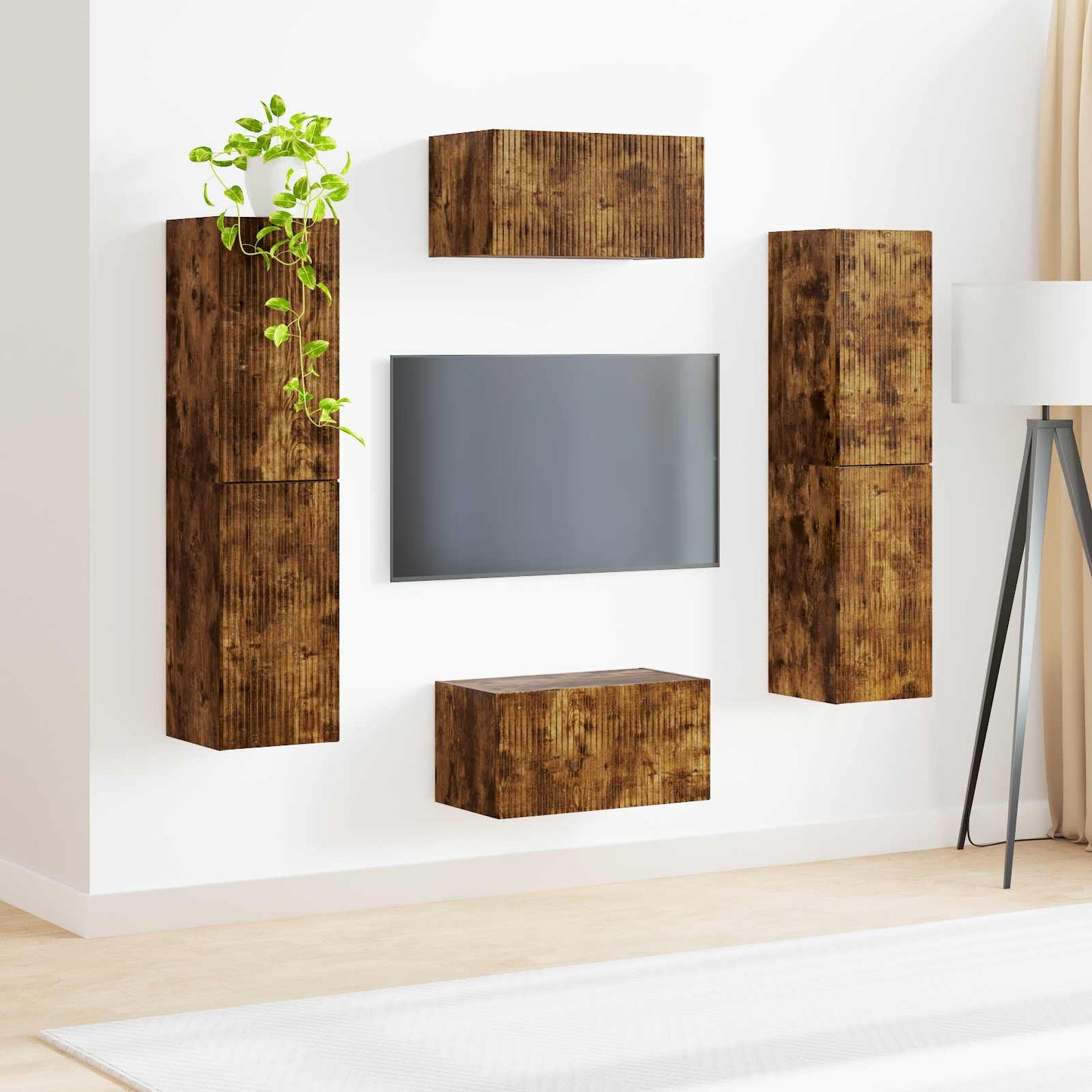 Tv-meubelset 6 pcs Gerookt eiken Bewerkt hout is nu te koop bij PeponiXL, paradijselijk wonen!