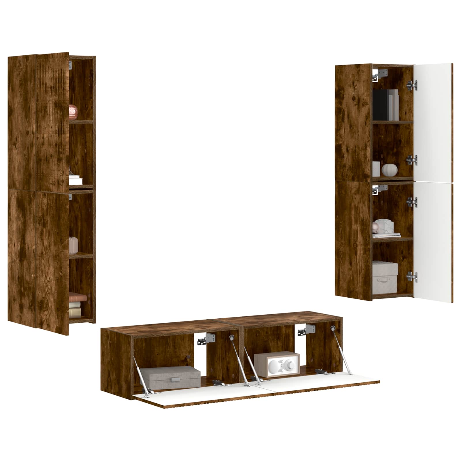 Tv-meubelset 6 pcs Gerookt eiken Bewerkt hout is nu te koop bij PeponiXL, paradijselijk wonen!