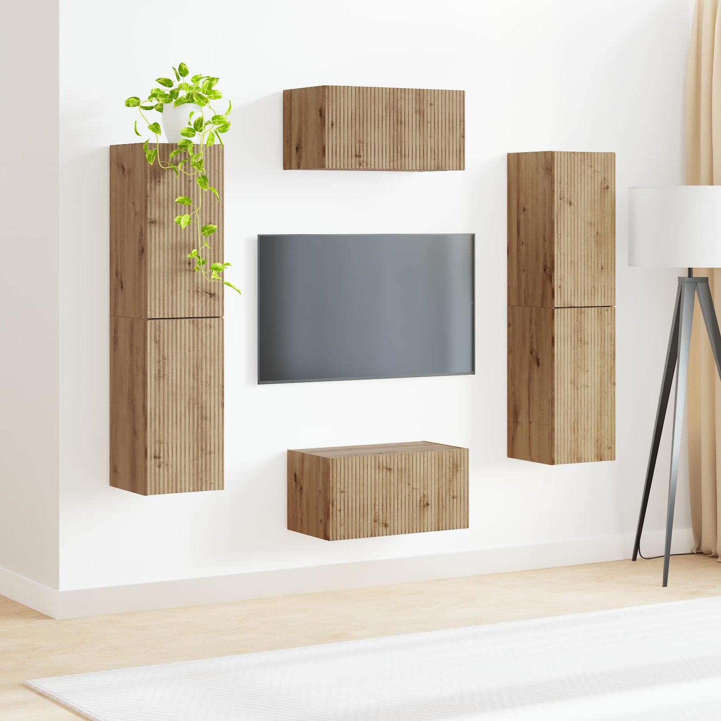 Tv-meubelset 6 pcs Artisan Eiken Bewerkt hout is nu te koop bij PeponiXL, paradijselijk wonen!