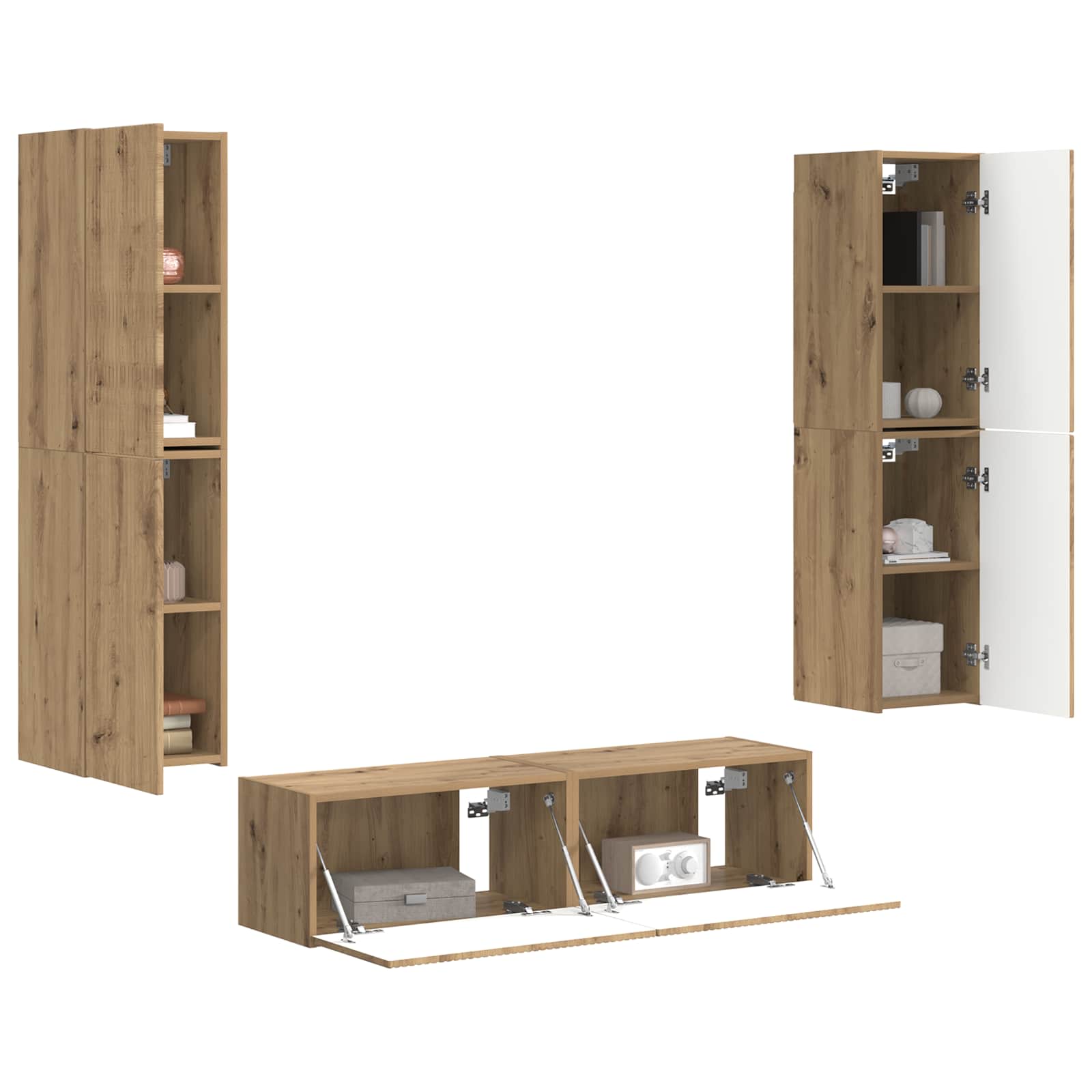 Tv-meubelset 6 pcs Artisan Eiken Bewerkt hout is nu te koop bij PeponiXL, paradijselijk wonen!