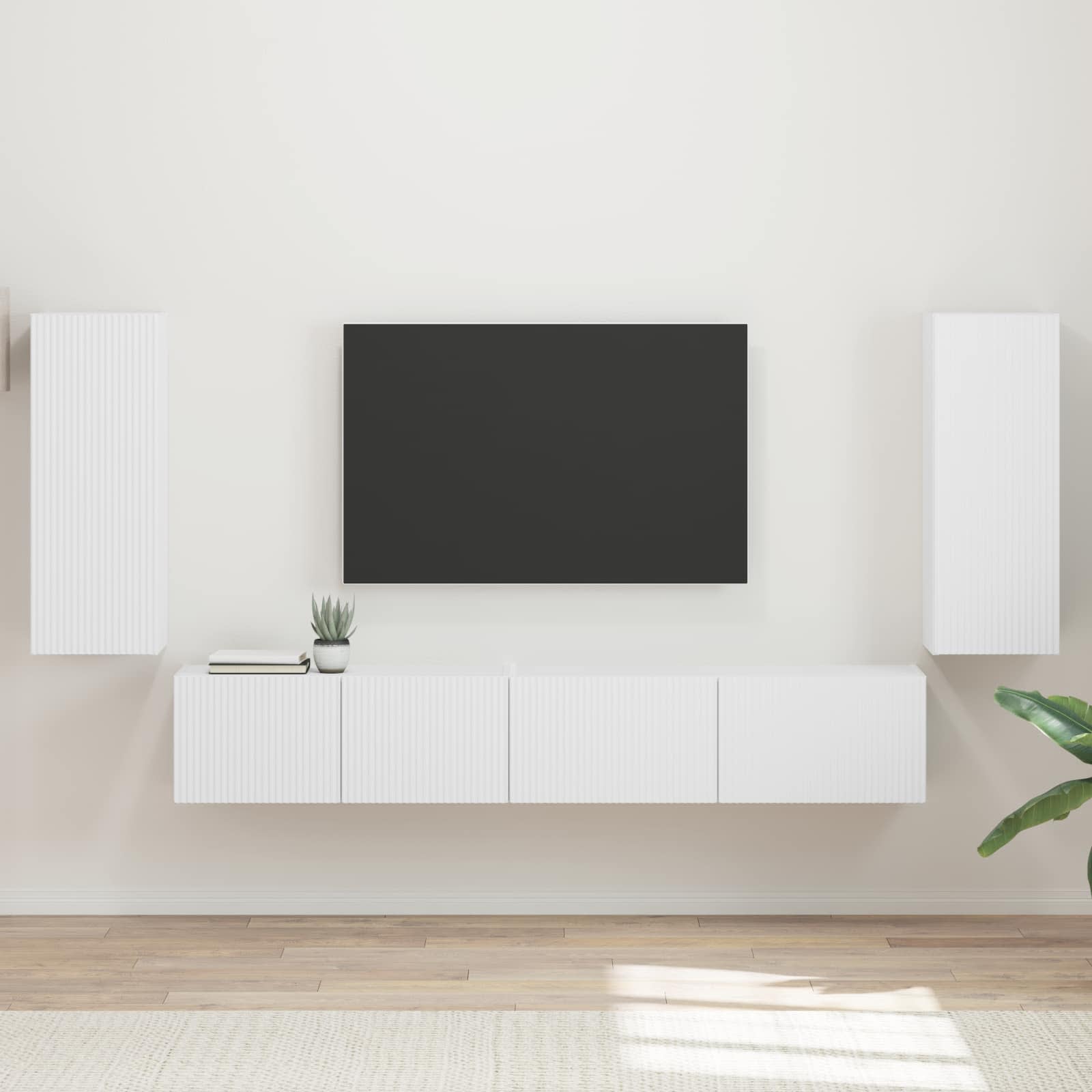 Tv-meubelset 4 pcs Wit Bewerkt hout is nu te koop bij PeponiXL, paradijselijk wonen!