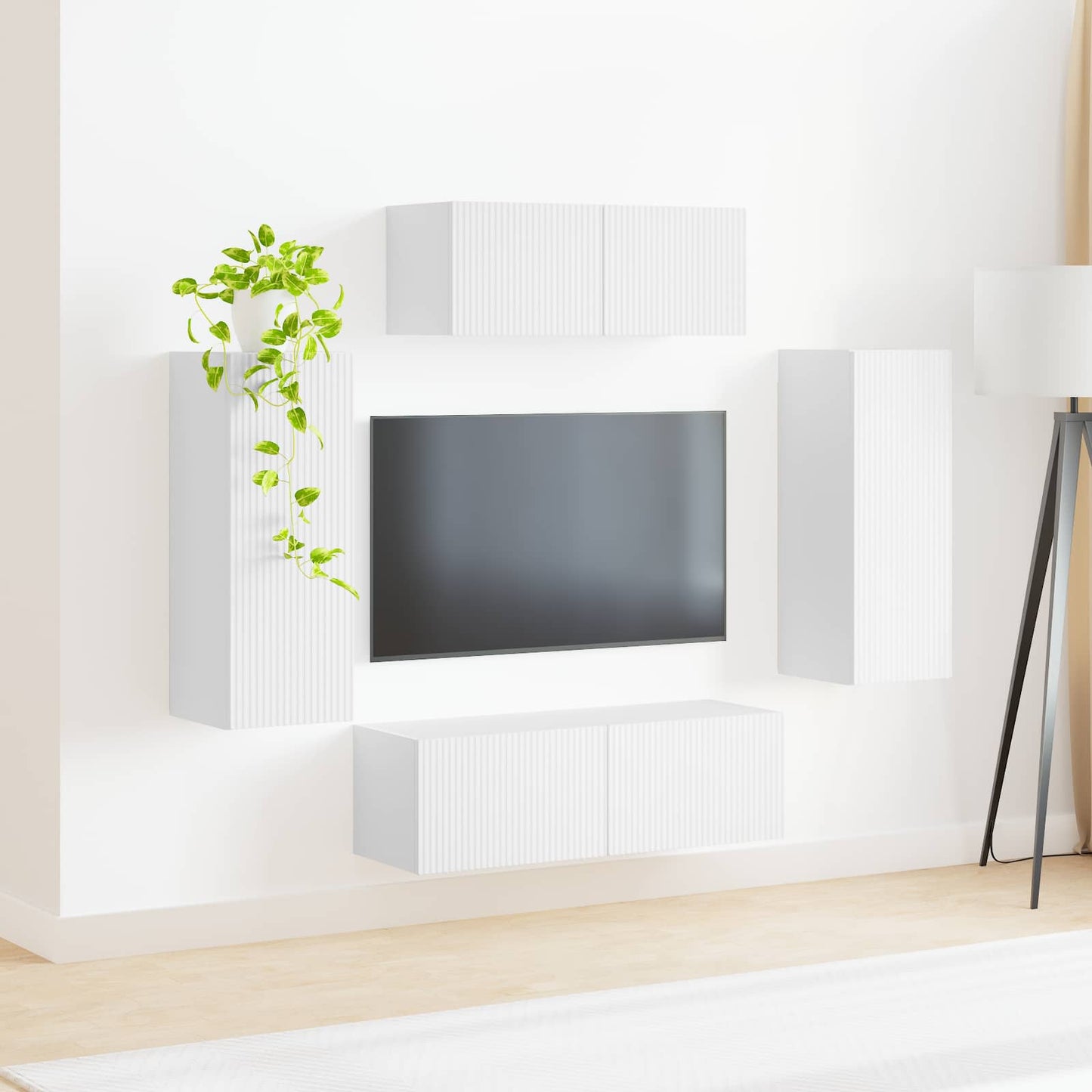 Tv-meubelset 4 pcs Wit Bewerkt hout is nu te koop bij PeponiXL, paradijselijk wonen!