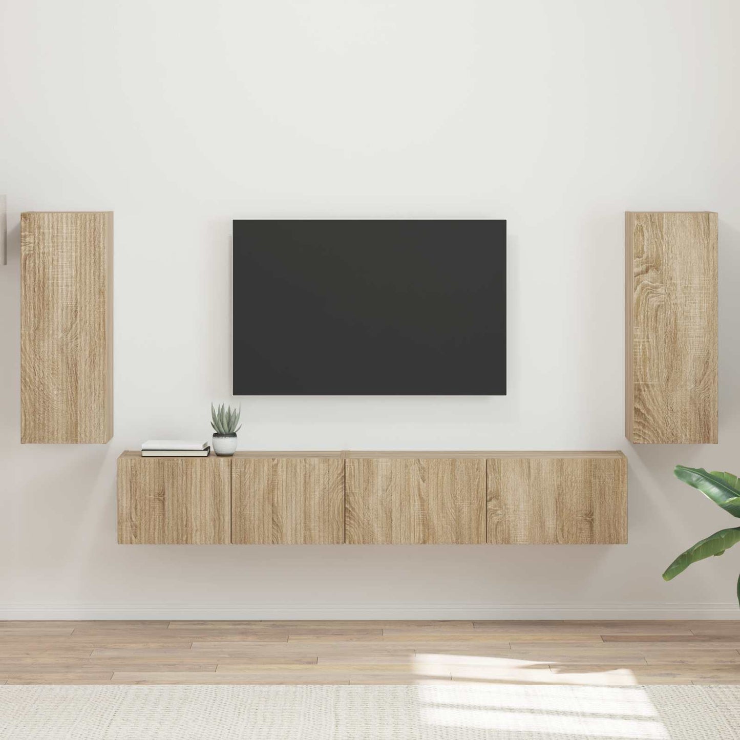 Tv-meubelset 4 pcs Sonoma Eiken Bewerkt hout is nu te koop bij PeponiXL, paradijselijk wonen!