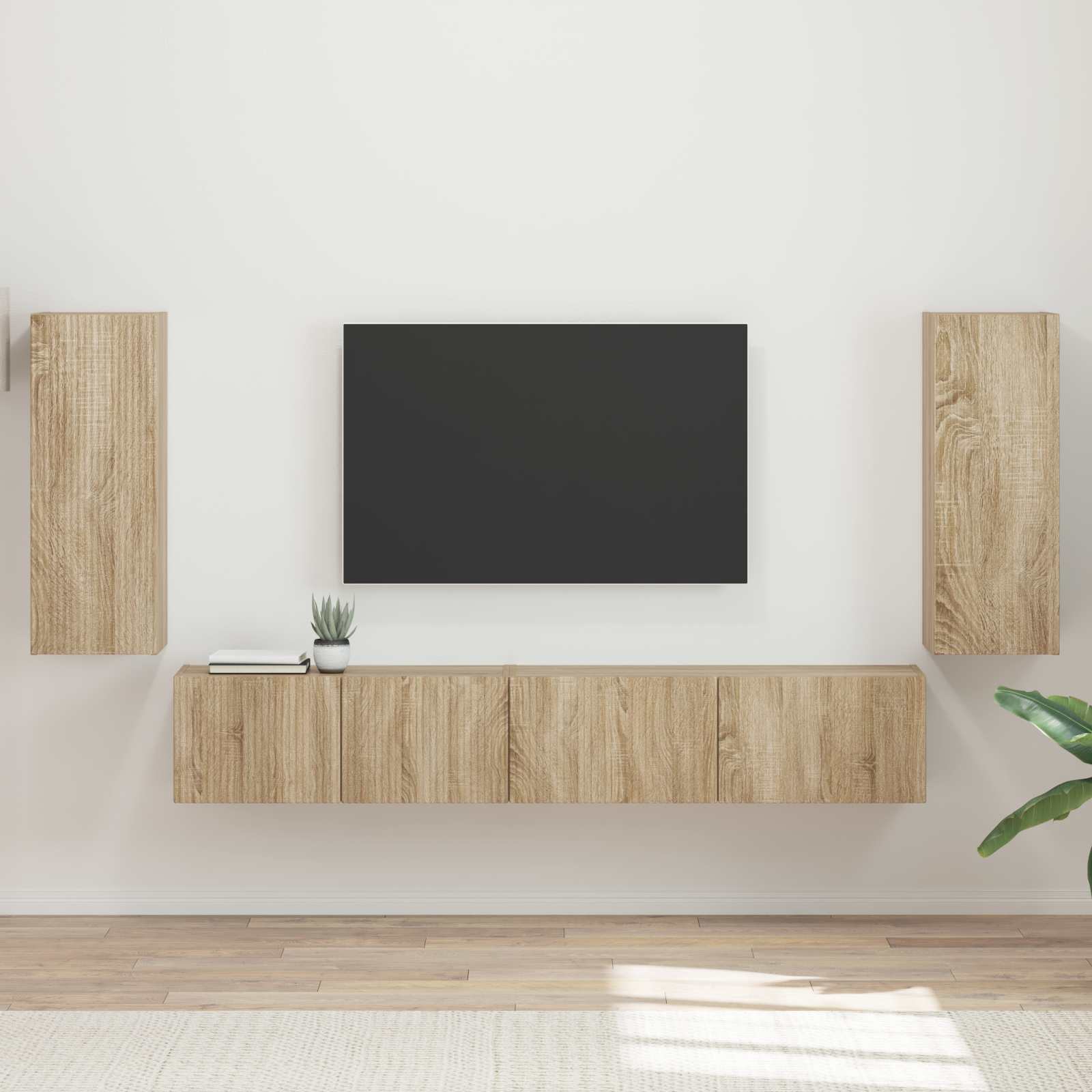 Tv-meubelset 4 pcs Sonoma Eiken Bewerkt hout is nu te koop bij PeponiXL, paradijselijk wonen!