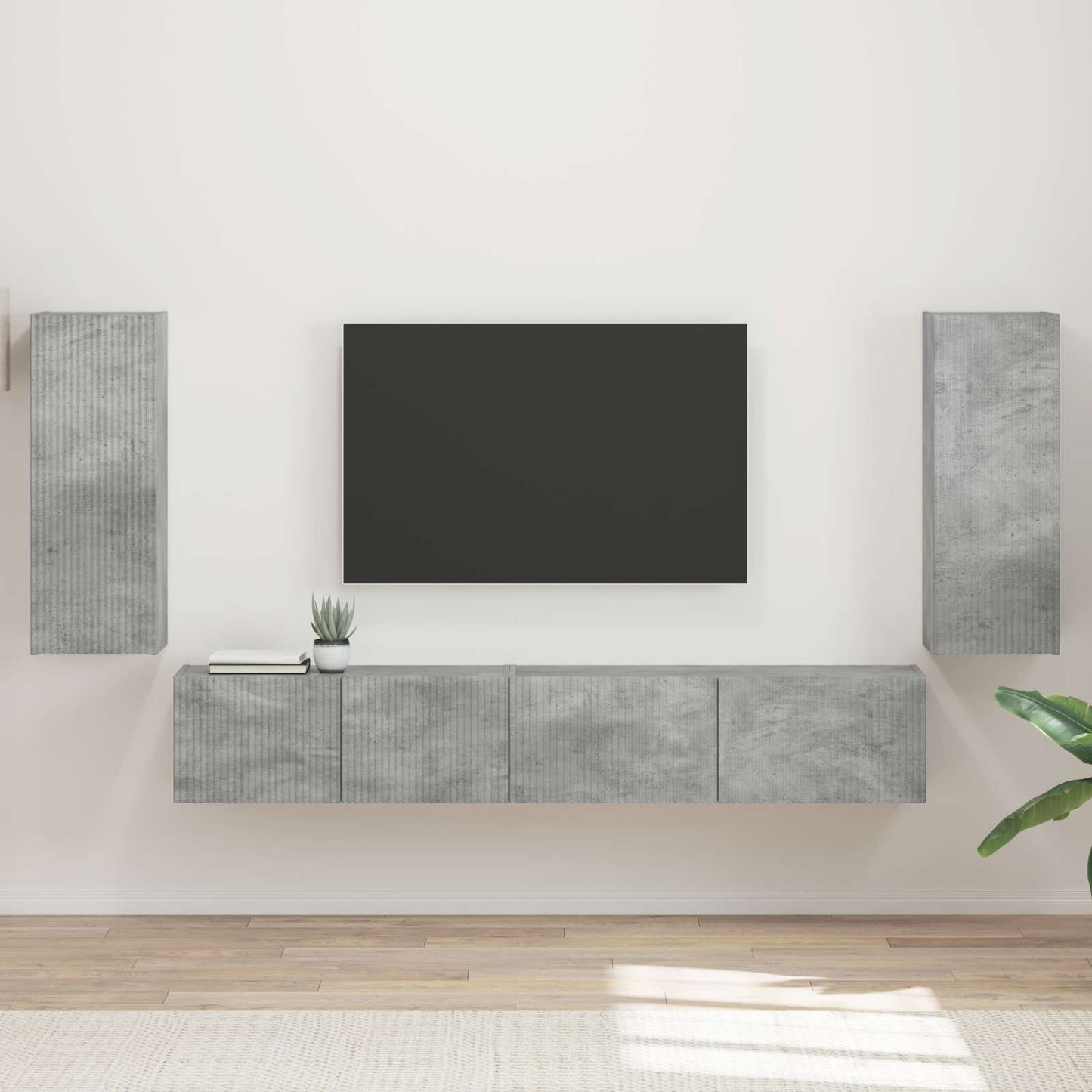 Tv-meubelset 4 pcs Beton Grijs Bewerkt hout is nu te koop bij PeponiXL, paradijselijk wonen!