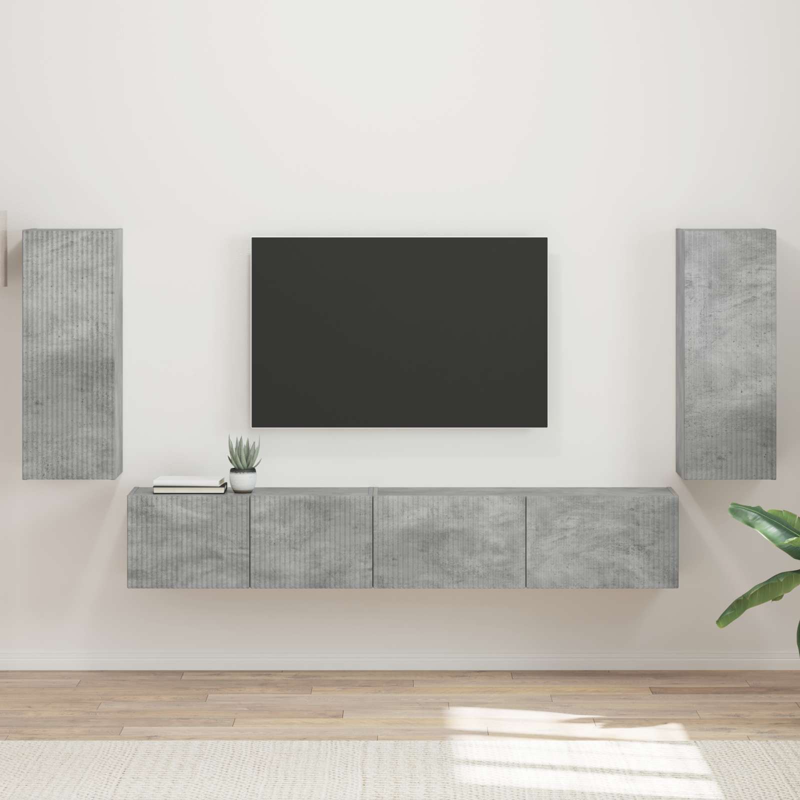 Tv-meubelset 4 pcs Beton Grijs Bewerkt hout is nu te koop bij PeponiXL, paradijselijk wonen!