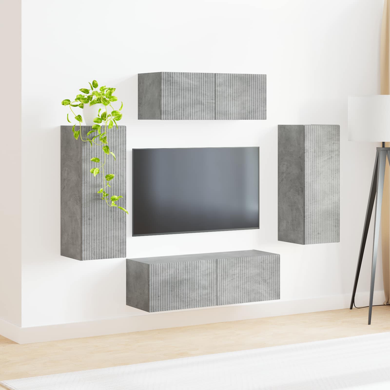 Tv-meubelset 4 pcs Beton Grijs Bewerkt hout is nu te koop bij PeponiXL, paradijselijk wonen!
