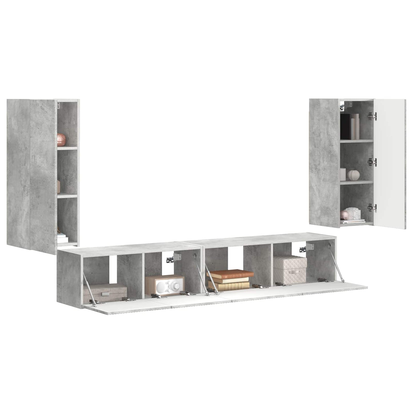 Tv-meubelset 4 pcs Beton Grijs Bewerkt hout is nu te koop bij PeponiXL, paradijselijk wonen!