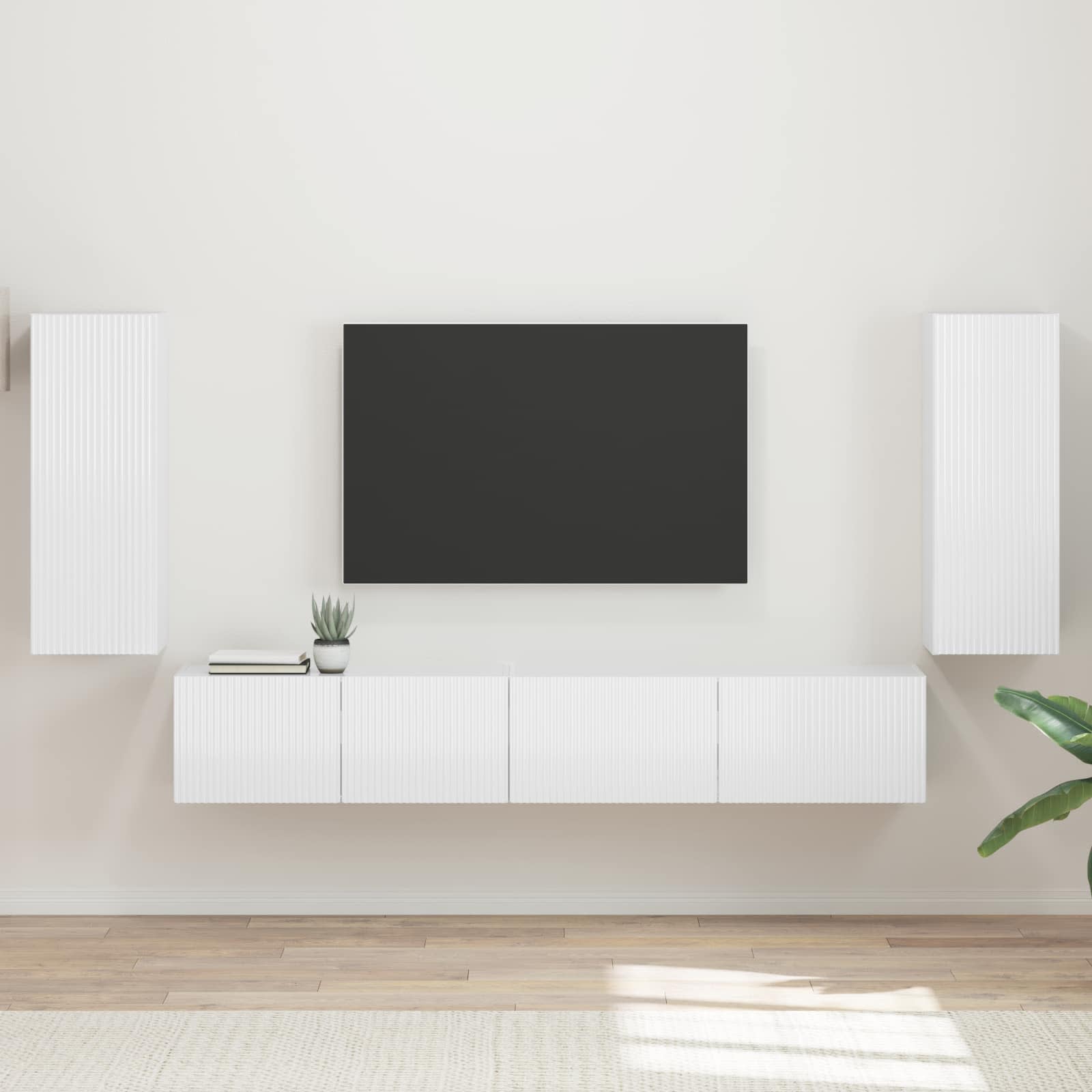 Tv-meubelset 4 pcs Hoogglans wit Bewerkt hout is nu te koop bij PeponiXL, paradijselijk wonen!