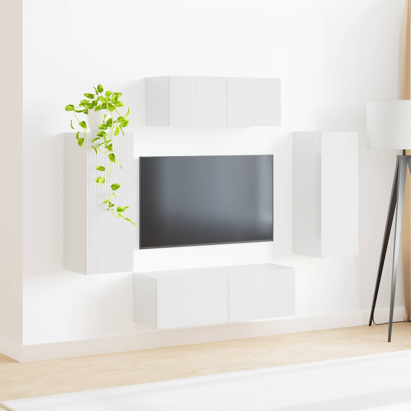 Tv-meubelset 4 pcs Hoogglans wit Bewerkt hout is nu te koop bij PeponiXL, paradijselijk wonen!