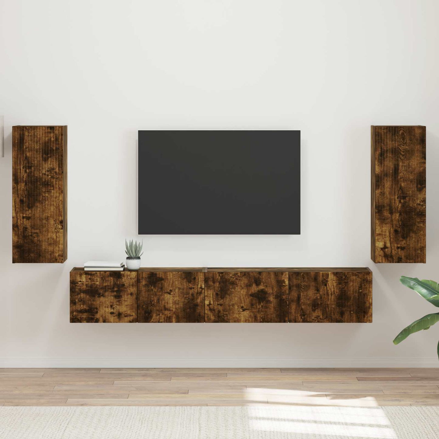 Tv-meubelset 4 pcs Gerookt eiken Bewerkt hout is nu te koop bij PeponiXL, paradijselijk wonen!
