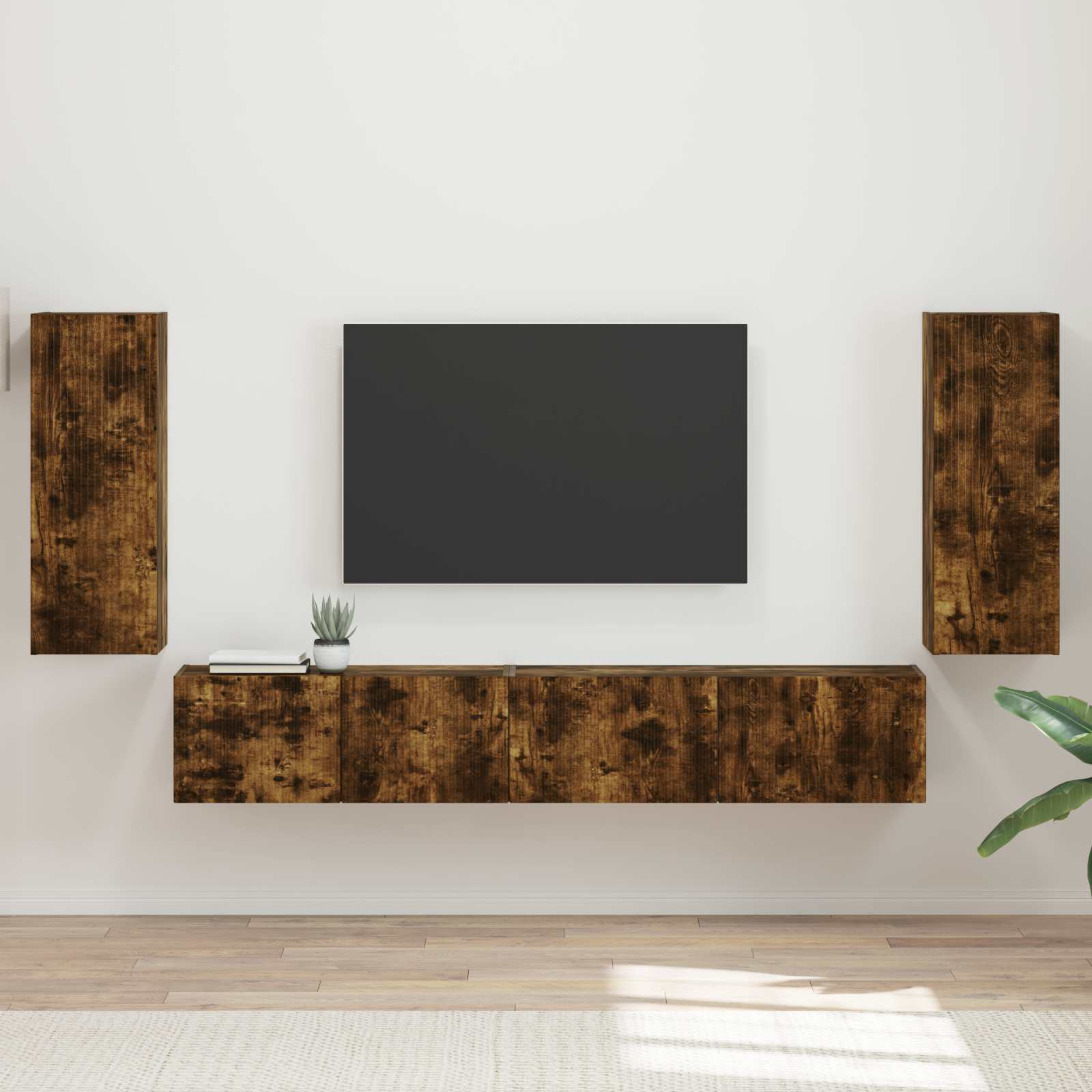 Tv-meubelset 4 pcs Gerookt eiken Bewerkt hout is nu te koop bij PeponiXL, paradijselijk wonen!