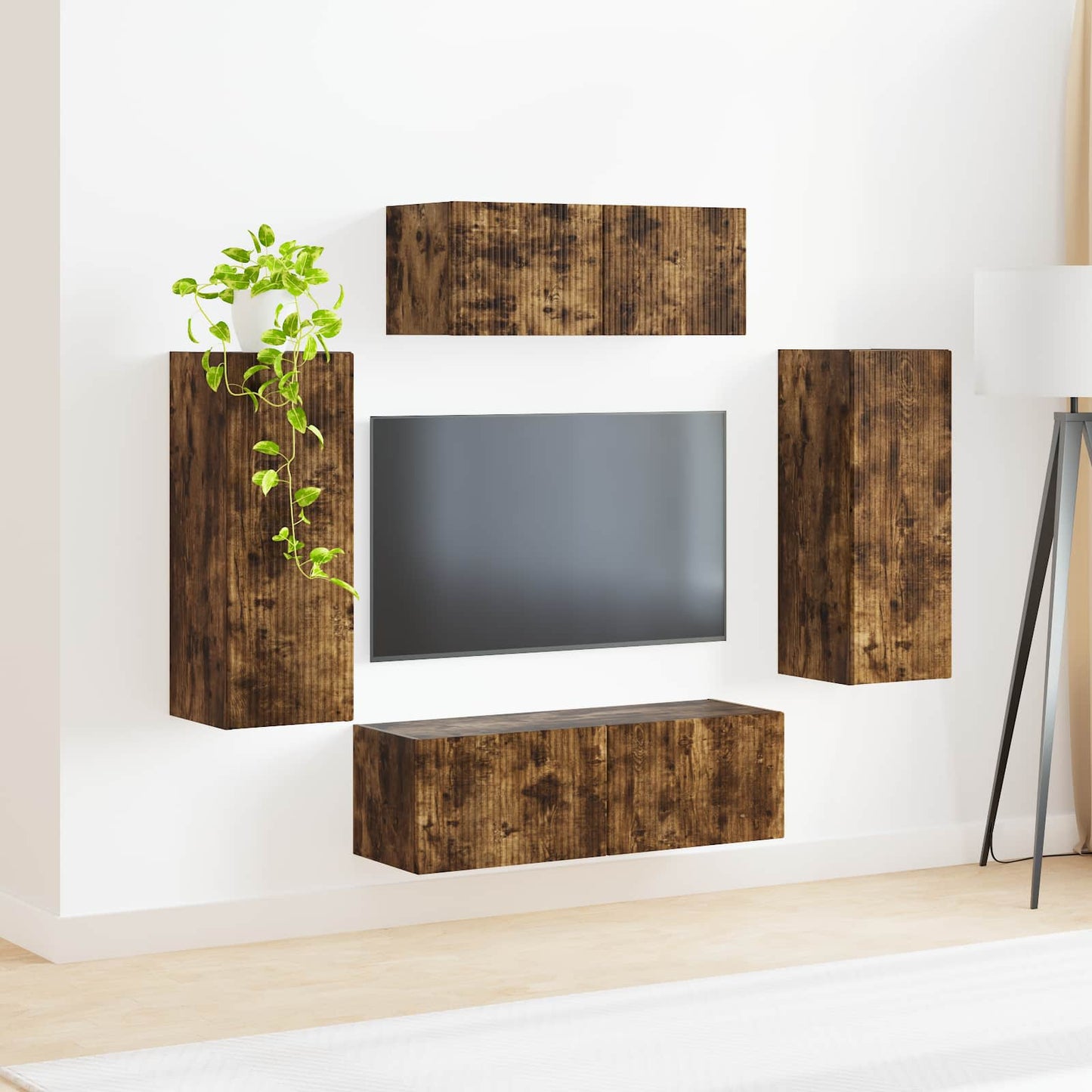 Tv-meubelset 4 pcs Gerookt eiken Bewerkt hout is nu te koop bij PeponiXL, paradijselijk wonen!
