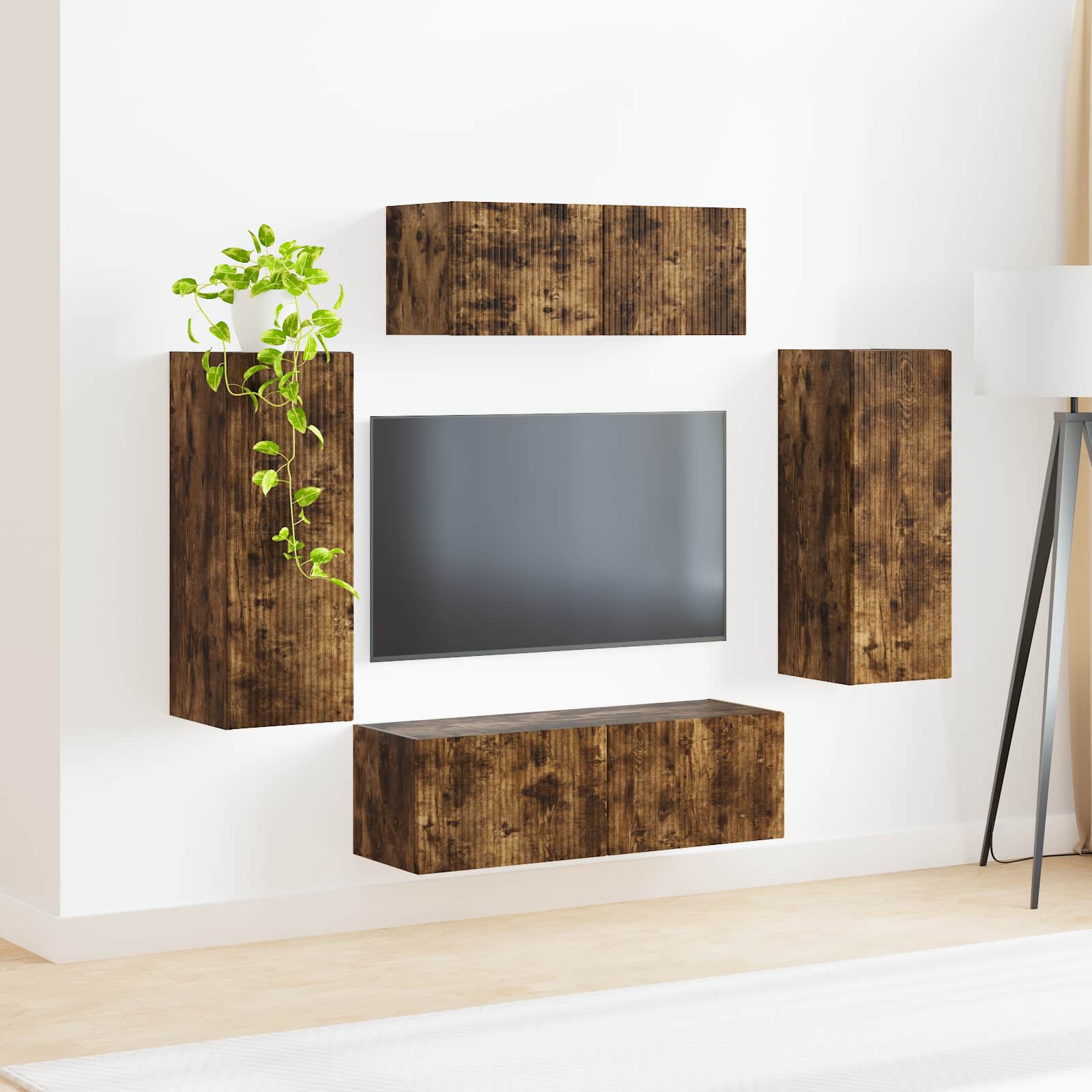 Tv-meubelset 4 pcs Gerookt eiken Bewerkt hout is nu te koop bij PeponiXL, paradijselijk wonen!