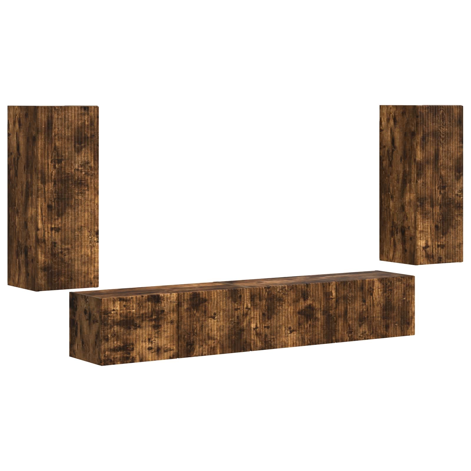 Tv-meubelset 4 pcs Gerookt eiken Bewerkt hout is nu te koop bij PeponiXL, paradijselijk wonen!