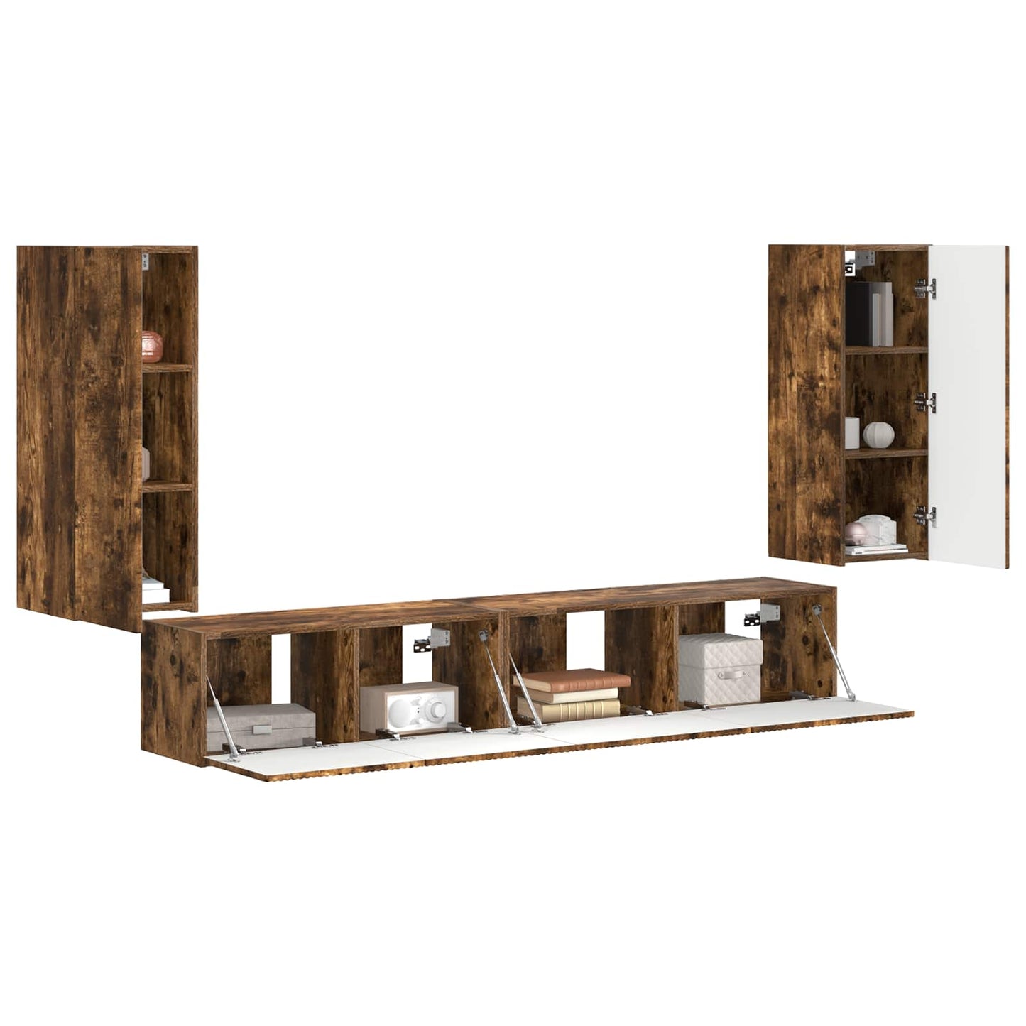 Tv-meubelset 4 pcs Gerookt eiken Bewerkt hout is nu te koop bij PeponiXL, paradijselijk wonen!