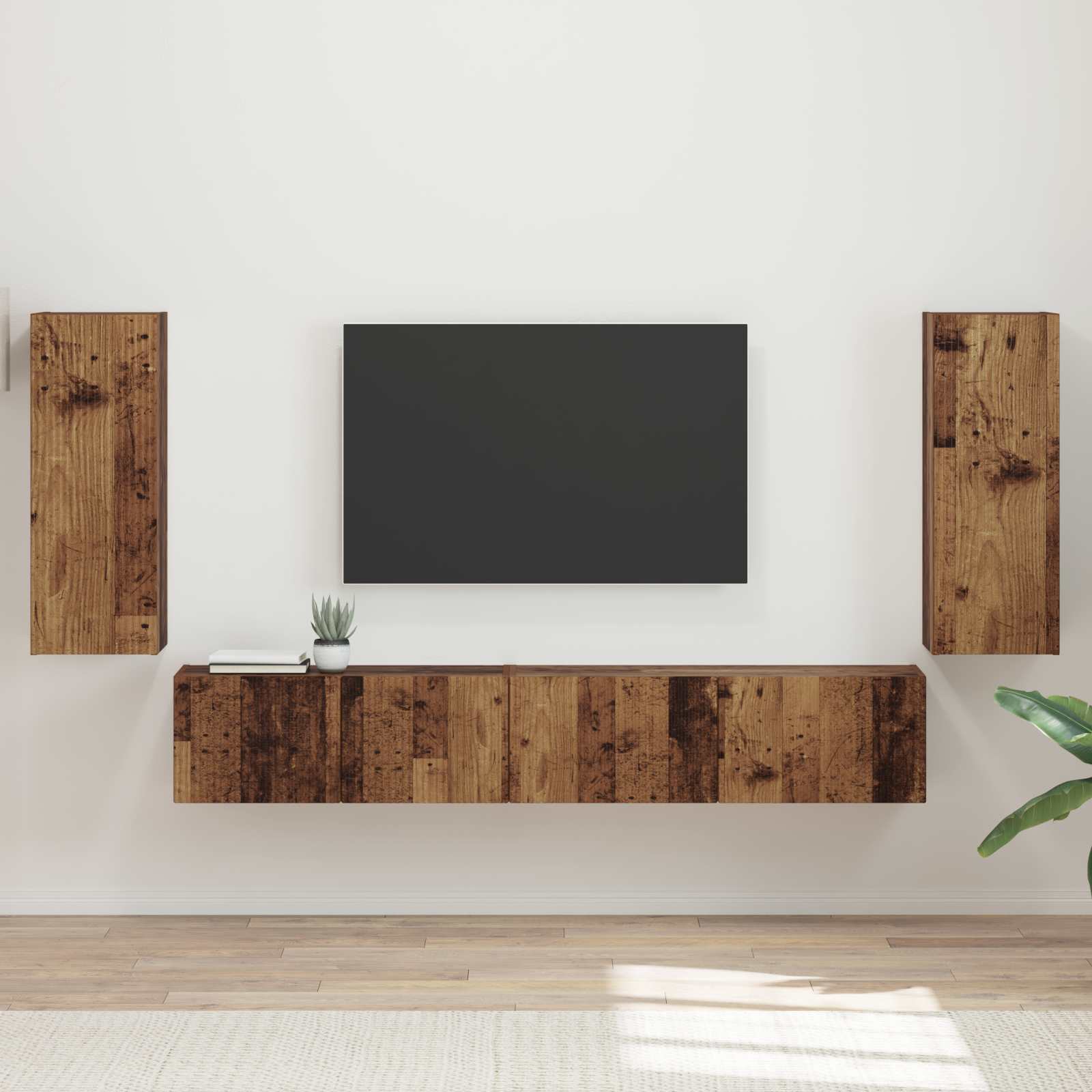 Tv-meubelset 4 pcs Oudhout Bewerkt hout is nu te koop bij PeponiXL, paradijselijk wonen!