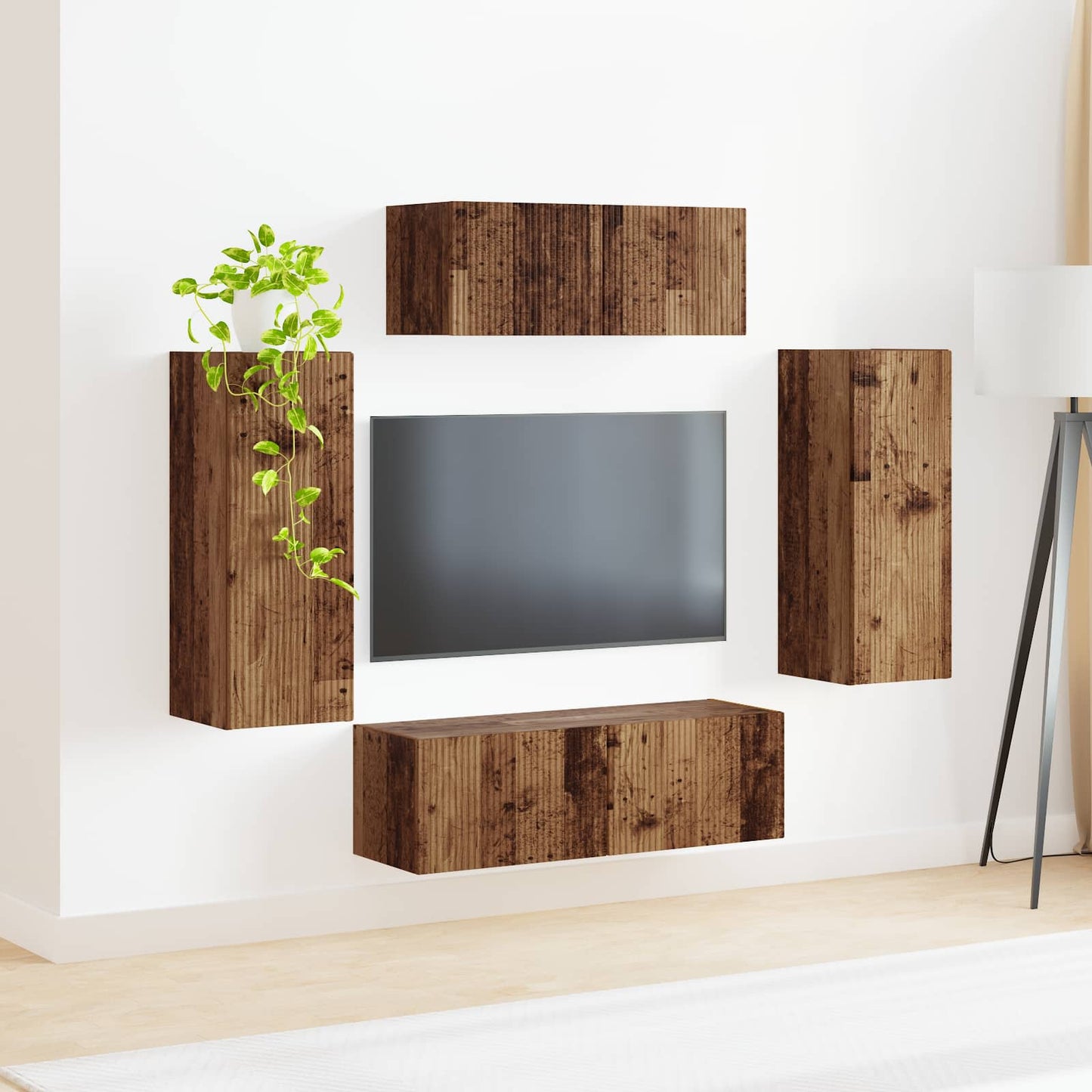 Tv-meubelset 4 pcs Oudhout Bewerkt hout is nu te koop bij PeponiXL, paradijselijk wonen!