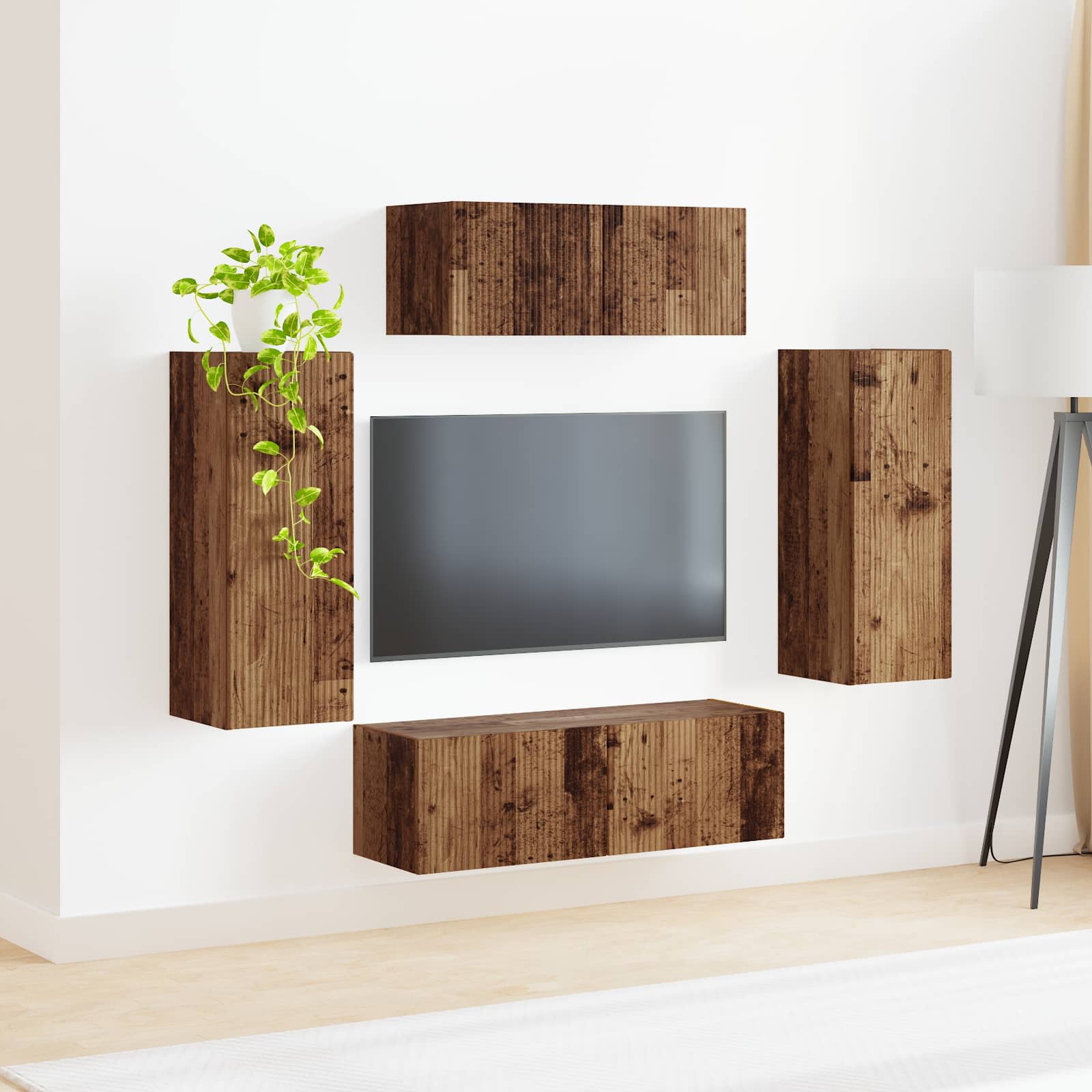 Tv-meubelset 4 pcs Oudhout Bewerkt hout is nu te koop bij PeponiXL, paradijselijk wonen!