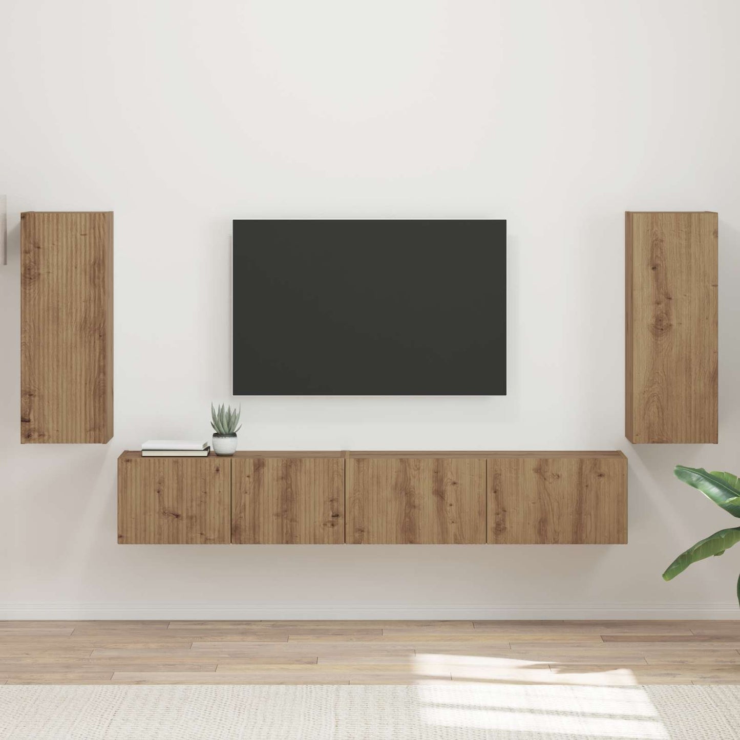 Tv-meubelset 4 pcs Artisan Eiken Bewerkt hout is nu te koop bij PeponiXL, paradijselijk wonen!