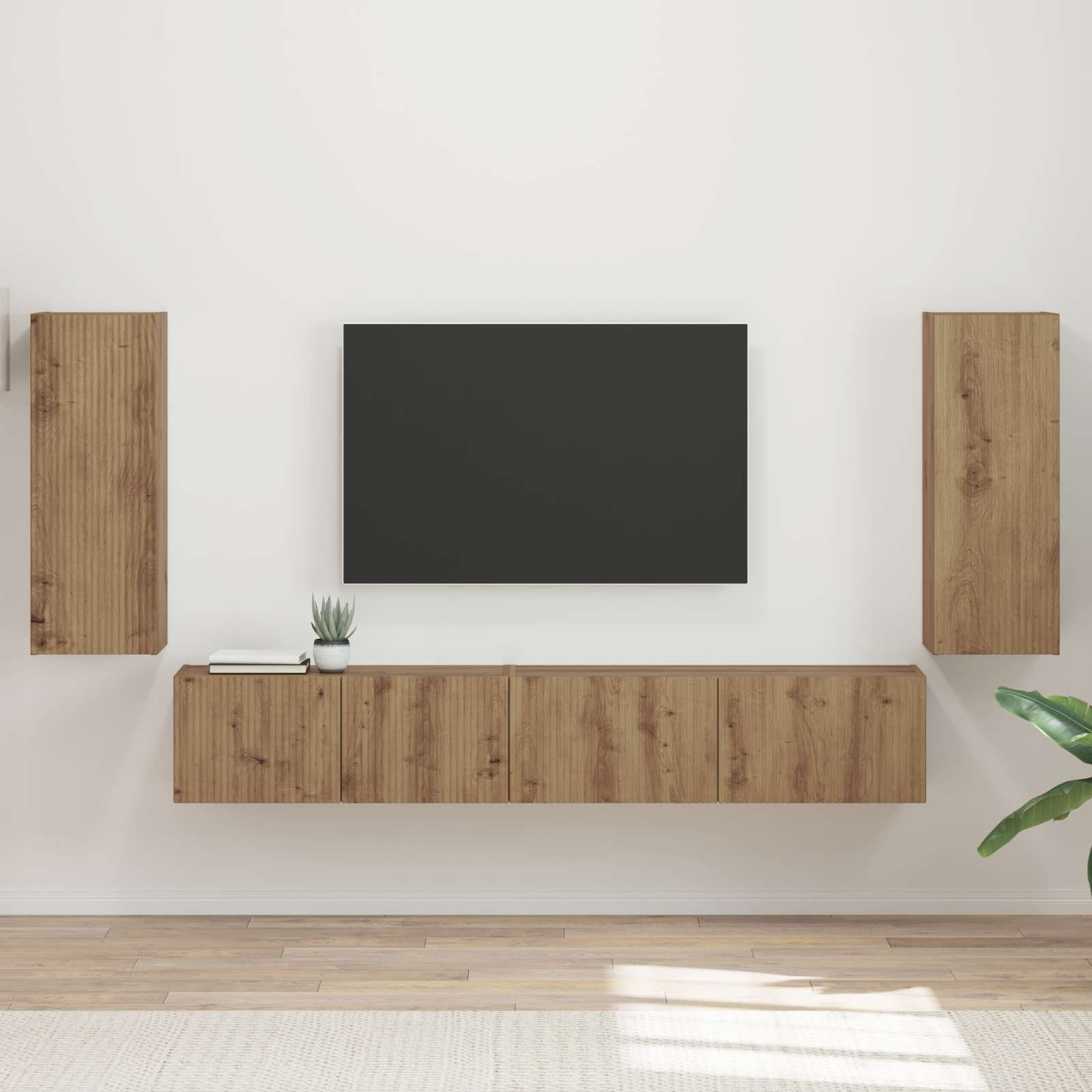 Tv-meubelset 4 pcs Artisan Eiken Bewerkt hout is nu te koop bij PeponiXL, paradijselijk wonen!