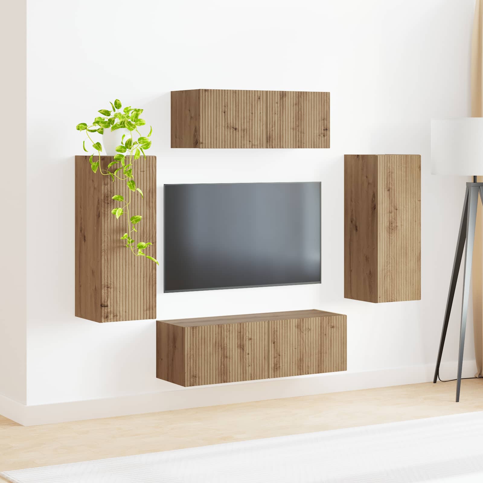 Tv-meubelset 4 pcs Artisan Eiken Bewerkt hout is nu te koop bij PeponiXL, paradijselijk wonen!