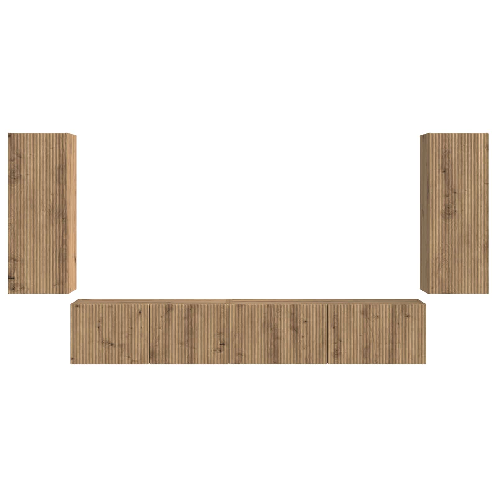 Tv-meubelset 4 pcs Artisan Eiken Bewerkt hout is nu te koop bij PeponiXL, paradijselijk wonen!
