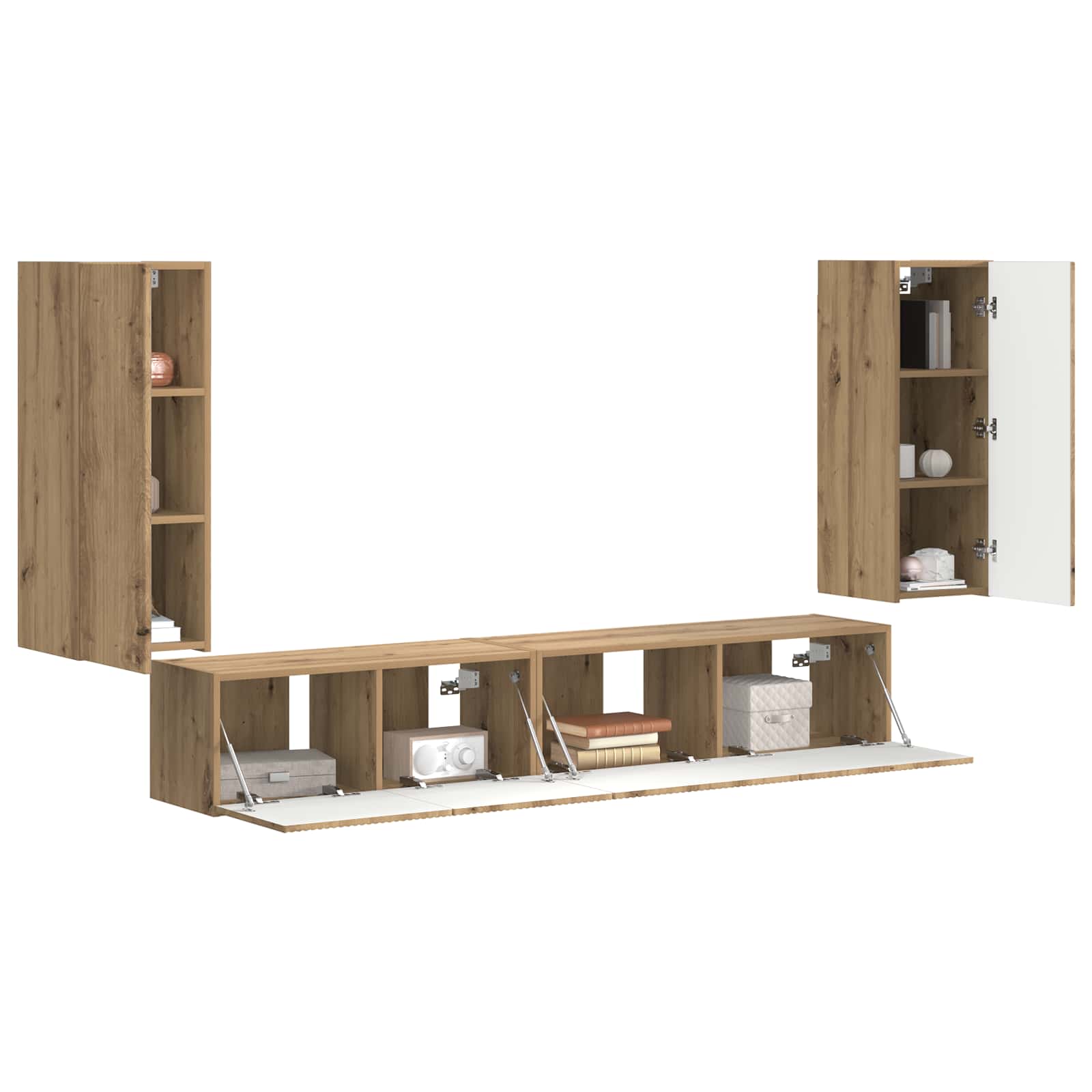 Tv-meubelset 4 pcs Artisan Eiken Bewerkt hout is nu te koop bij PeponiXL, paradijselijk wonen!