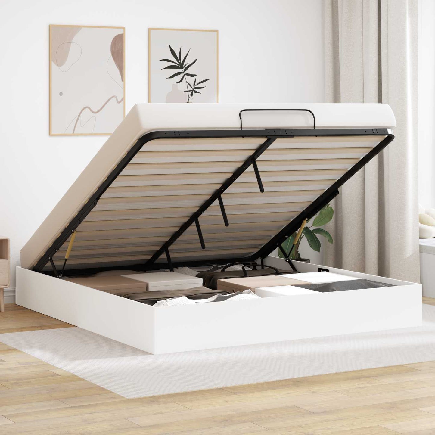 Ottoman Bedframe Wit 203 x 160 x 25 cm Geconstrueerd hout is nu te koop bij PeponiXL, paradijselijk wonen!