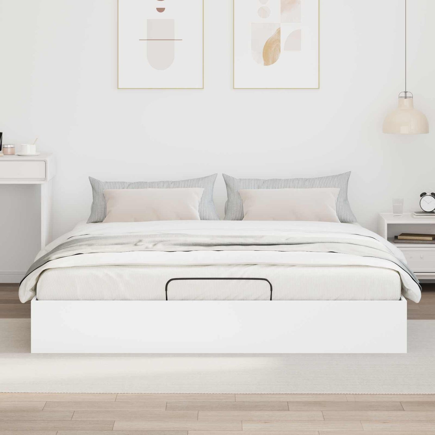 Ottoman Bedframe Wit 203 x 160 x 25 cm Geconstrueerd hout is nu te koop bij PeponiXL, paradijselijk wonen!