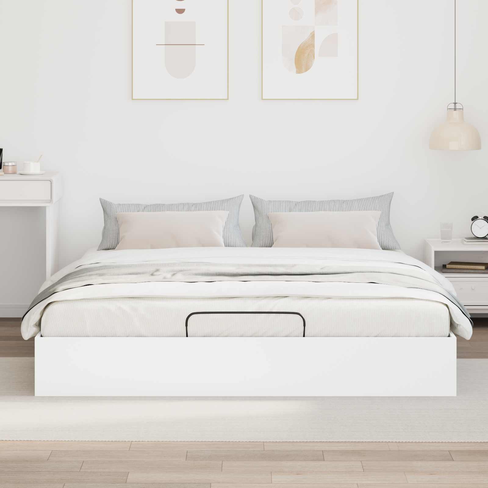 Ottoman Bedframe Wit 203 x 160 x 25 cm Geconstrueerd hout is nu te koop bij PeponiXL, paradijselijk wonen!