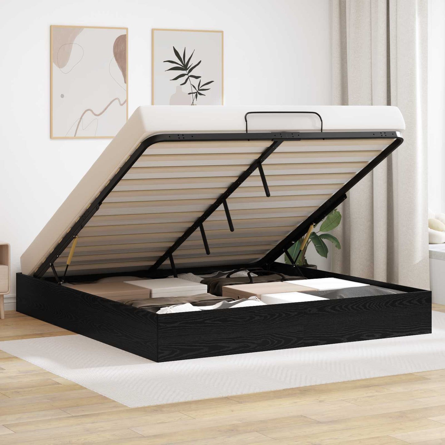 Ottoman Bedframe met opslag Zwarte Eik 203 x 160 x 25 cm is nu te koop bij PeponiXL, paradijselijk wonen!