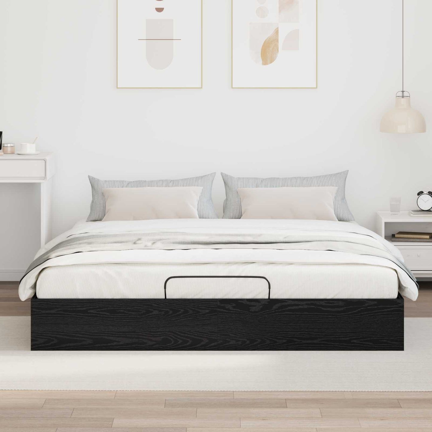 Ottoman Bedframe met opslag Zwarte Eik 203 x 160 x 25 cm is nu te koop bij PeponiXL, paradijselijk wonen!