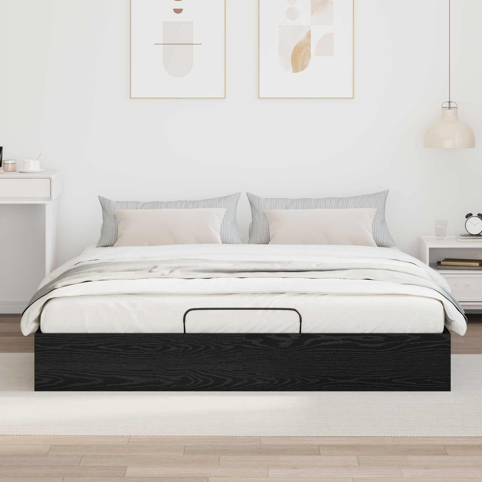 Ottoman Bedframe met opslag Zwarte Eik 203 x 160 x 25 cm is nu te koop bij PeponiXL, paradijselijk wonen!