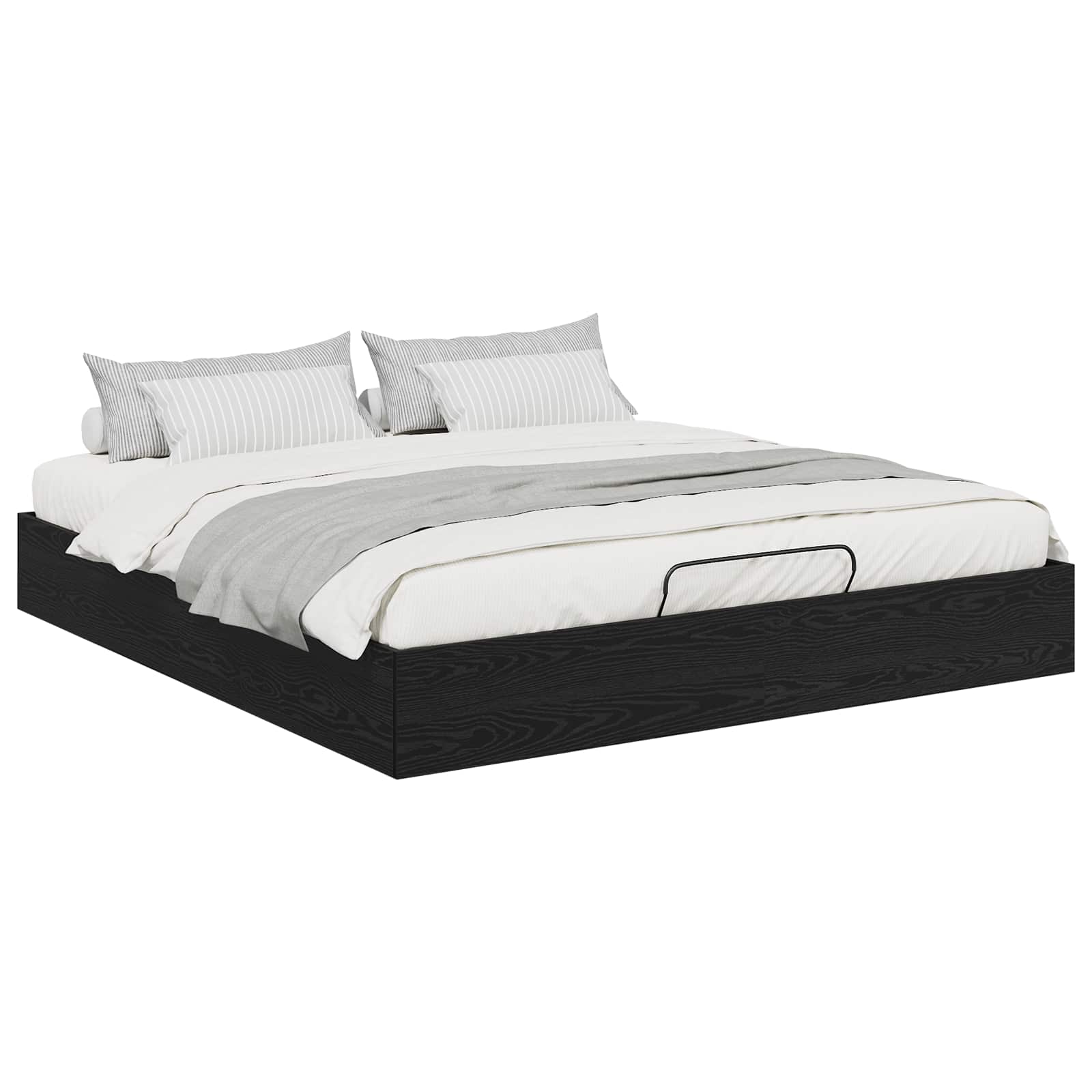 Ottoman Bedframe met opslag Zwarte Eik 203 x 160 x 25 cm is nu te koop bij PeponiXL, paradijselijk wonen!